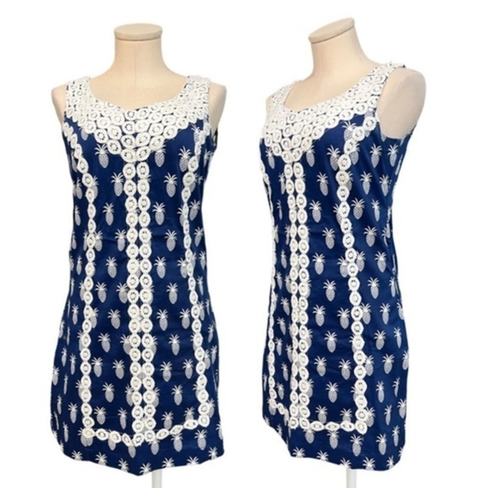 DIZZY LIZZIE preppy, pineapple print navy summer sheath dress